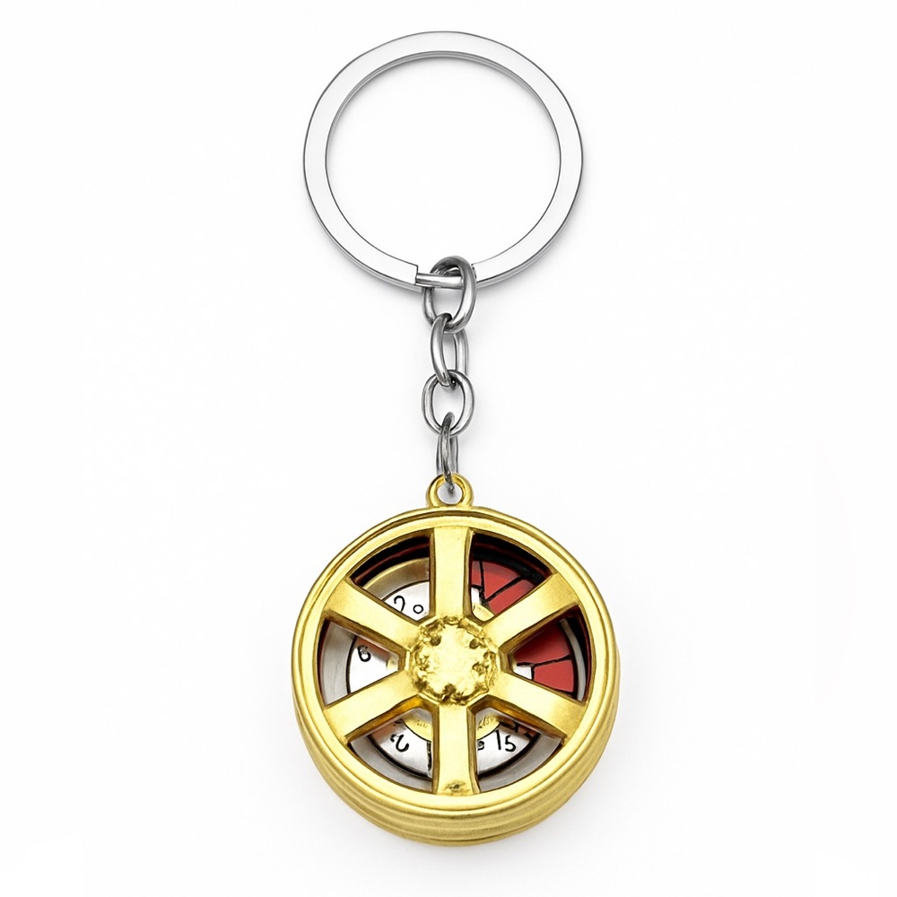 Gold Car Wheel Keychain | Spinner Rim Key Ring Automotive JDM Style